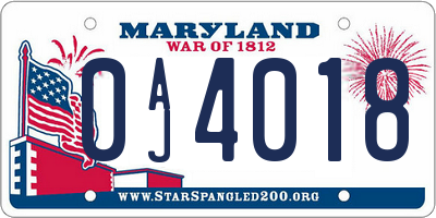 MD license plate 0AJ4018