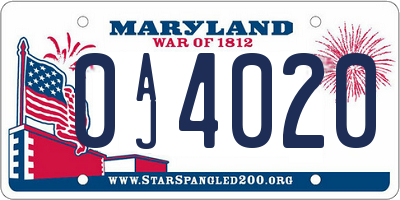MD license plate 0AJ4020
