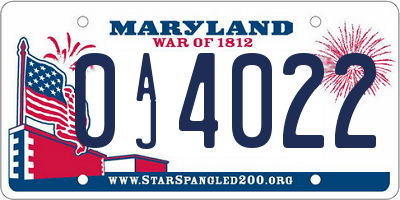 MD license plate 0AJ4022