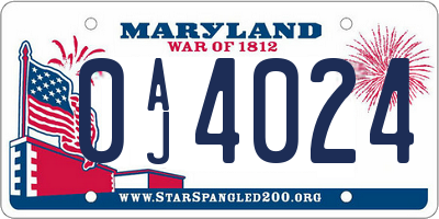 MD license plate 0AJ4024