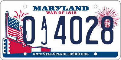 MD license plate 0AJ4028
