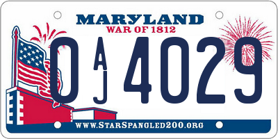MD license plate 0AJ4029