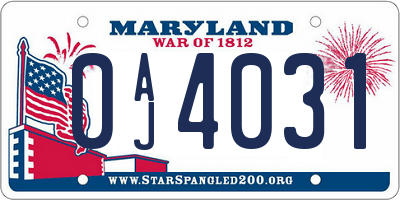 MD license plate 0AJ4031