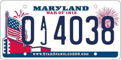 MD license plate 0AJ4038