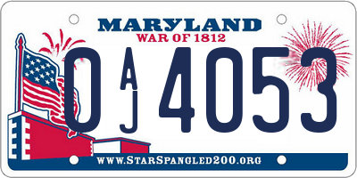 MD license plate 0AJ4053
