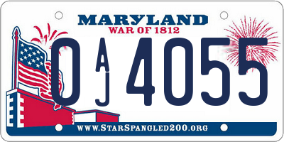 MD license plate 0AJ4055