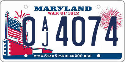 MD license plate 0AJ4074