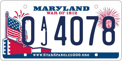 MD license plate 0AJ4078