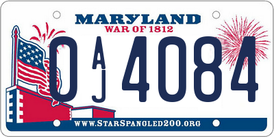 MD license plate 0AJ4084