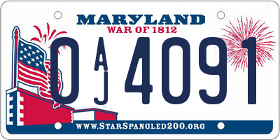 MD license plate 0AJ4091
