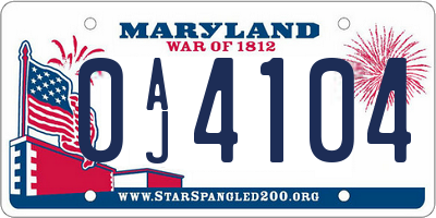 MD license plate 0AJ4104