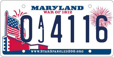 MD license plate 0AJ4116