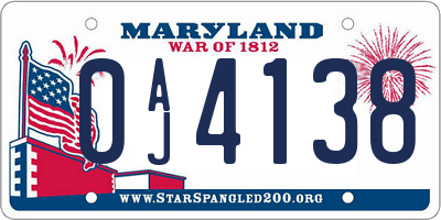 MD license plate 0AJ4138