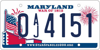 MD license plate 0AJ4151