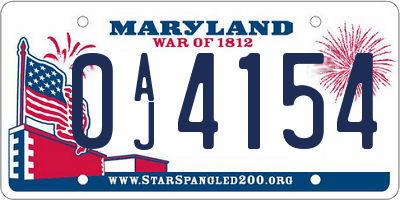 MD license plate 0AJ4154