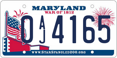 MD license plate 0AJ4165