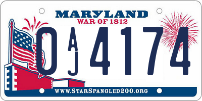MD license plate 0AJ4174