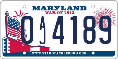 MD license plate 0AJ4189