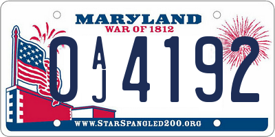 MD license plate 0AJ4192