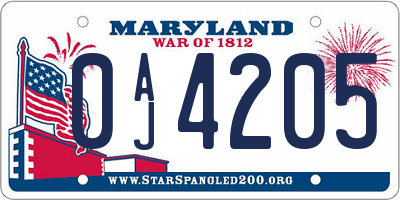 MD license plate 0AJ4205