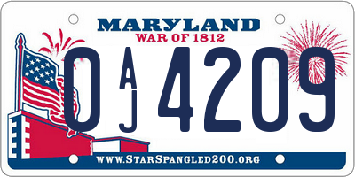 MD license plate 0AJ4209
