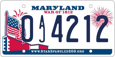 MD license plate 0AJ4212