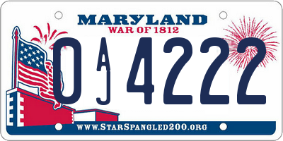 MD license plate 0AJ4222