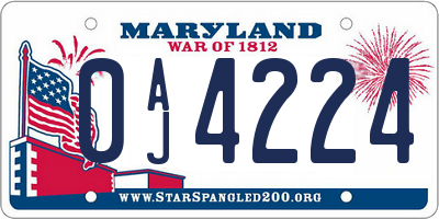 MD license plate 0AJ4224