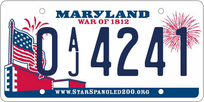 MD license plate 0AJ4241