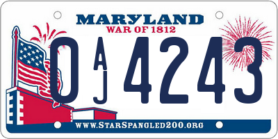 MD license plate 0AJ4243