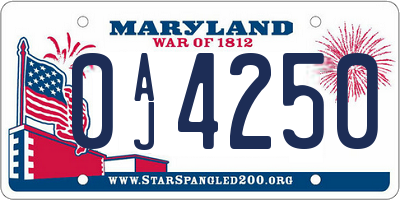 MD license plate 0AJ4250