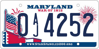 MD license plate 0AJ4252