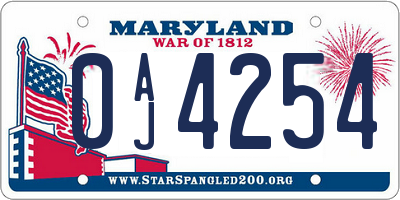 MD license plate 0AJ4254