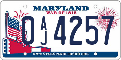 MD license plate 0AJ4257