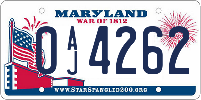 MD license plate 0AJ4262