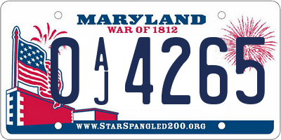 MD license plate 0AJ4265