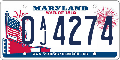 MD license plate 0AJ4274