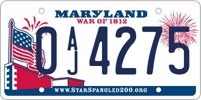 MD license plate 0AJ4275