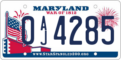 MD license plate 0AJ4285