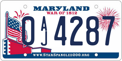 MD license plate 0AJ4287
