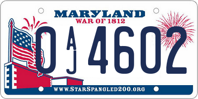 MD license plate 0AJ4602