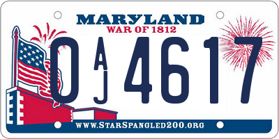 MD license plate 0AJ4617
