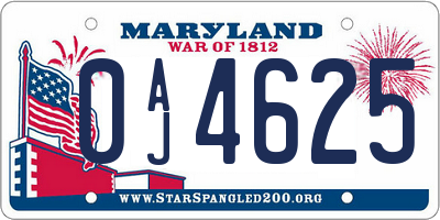 MD license plate 0AJ4625