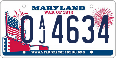 MD license plate 0AJ4634