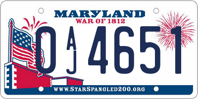MD license plate 0AJ4651