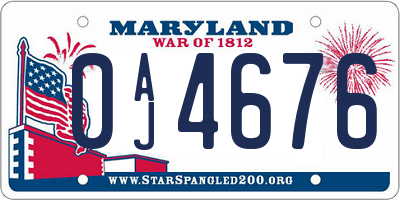 MD license plate 0AJ4676