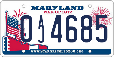 MD license plate 0AJ4685