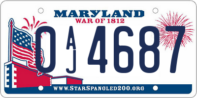 MD license plate 0AJ4687