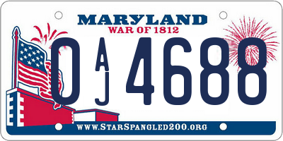 MD license plate 0AJ4688
