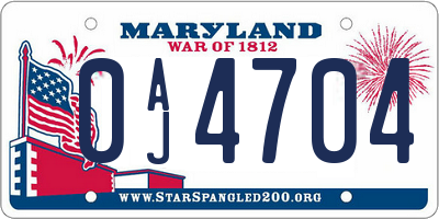 MD license plate 0AJ4704